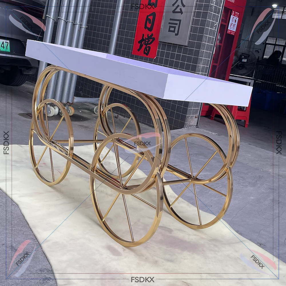 Manufacturer Price Hot Sale Dessert Display Gloss Gold Metal Sweet Candy Cart For Wedding Reception