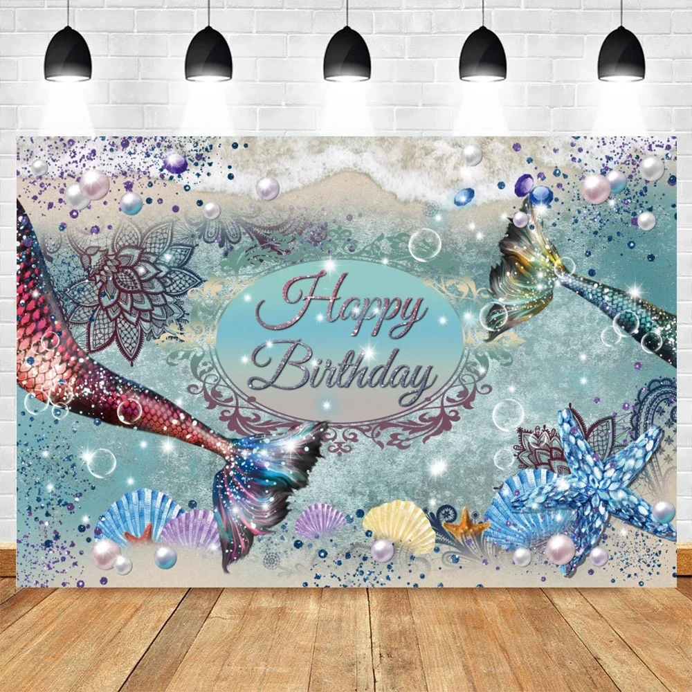 Mermaid Background Girl Birthday Undersea Scale Shell Baby Christening Newborn Photography Background Studio Decoration Props