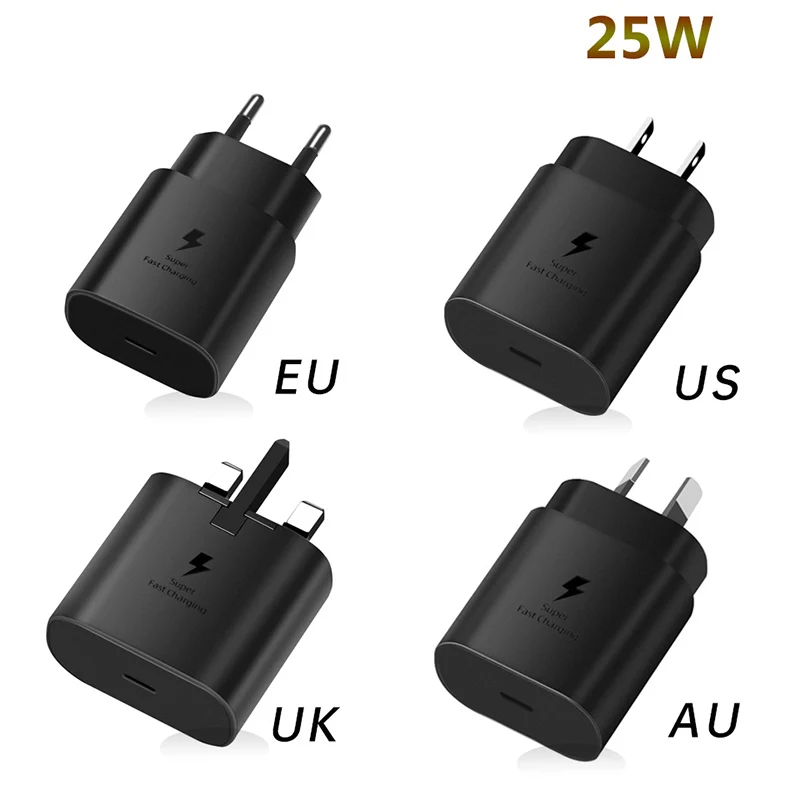 Samsung S23 S22 S21 Ultra Charger 25W EU/US/UK/AU Super Fast Charge Adapter For Galaxy Z Flip 3 4 5 Note 20 10+ A52 A72 A34 A54