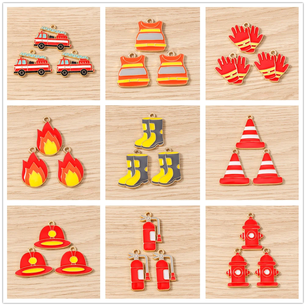 Tusember 20pcs Firefighting Pendants Fire Truck Hydrant Boots Helmet Charms for Necklaces Earrings Bracelets Jewelry Making