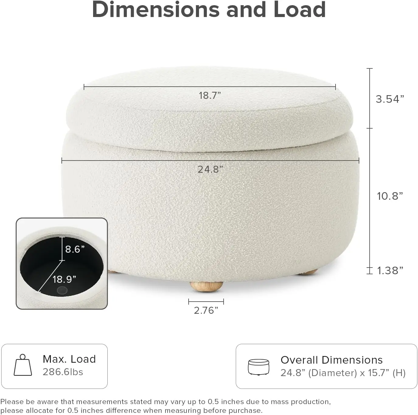 لونا مسند دائري مع مساحة تخزين وصينية، طاولة قهوة مستديرة مع مساحة تخزين، مقاعد قدم منجدة عثمانية لغرفة المعيشة