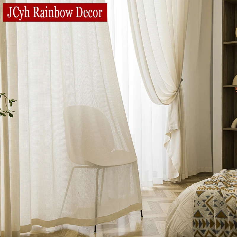 Least Beige Sheer Curtains for Living Room Tulle Curtains for Bedroom Window Door Curtain Long Thick Drapes Rideaux Chambre