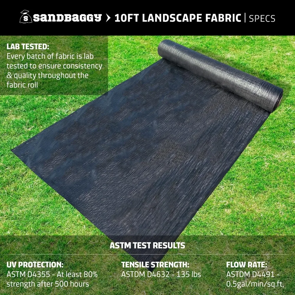 10 FT Extra Wide Landscape Fabric, Weed Mat, Ground Cover, 135 Lbs of Tensile, (1 Roll - 10 Ft X 200 Ft), Weed Barrier