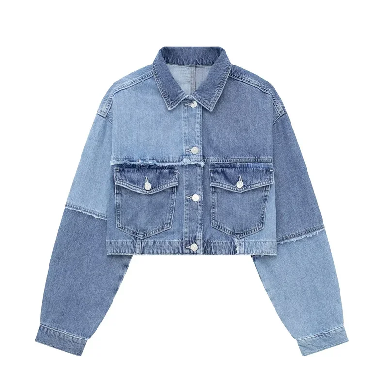 

Pop Fashion Washed Denim Jacket Women Short Coat Spring Summer Patchwork Vintage Jean Outerwear Female Loose Tops Street Coats