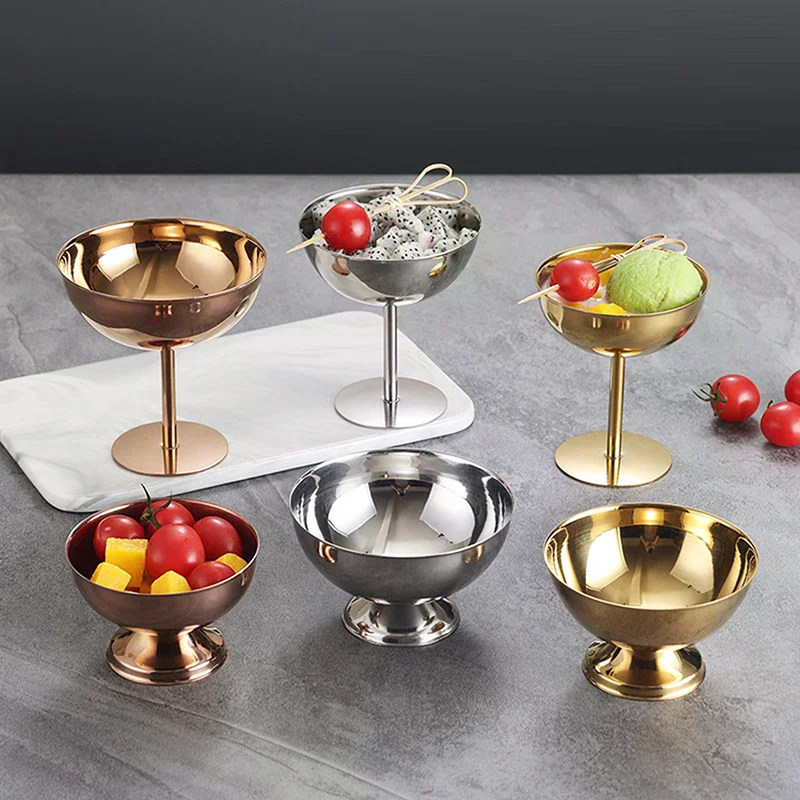 1PC 304 Stainless Steel Retro High-Foot Dessert Cup Luxury Ice Cream Container Cup Hotel Restaurant Cocktail Glass Pudding Cup