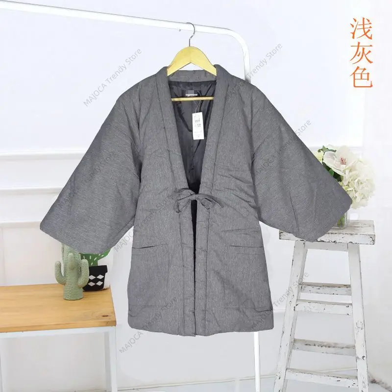 Japanese Hanten Jacket Men Winter Thick Padded Warm Kimono Cardigan Homewear Japan Style Traditional Clothes Haori Homme Tops