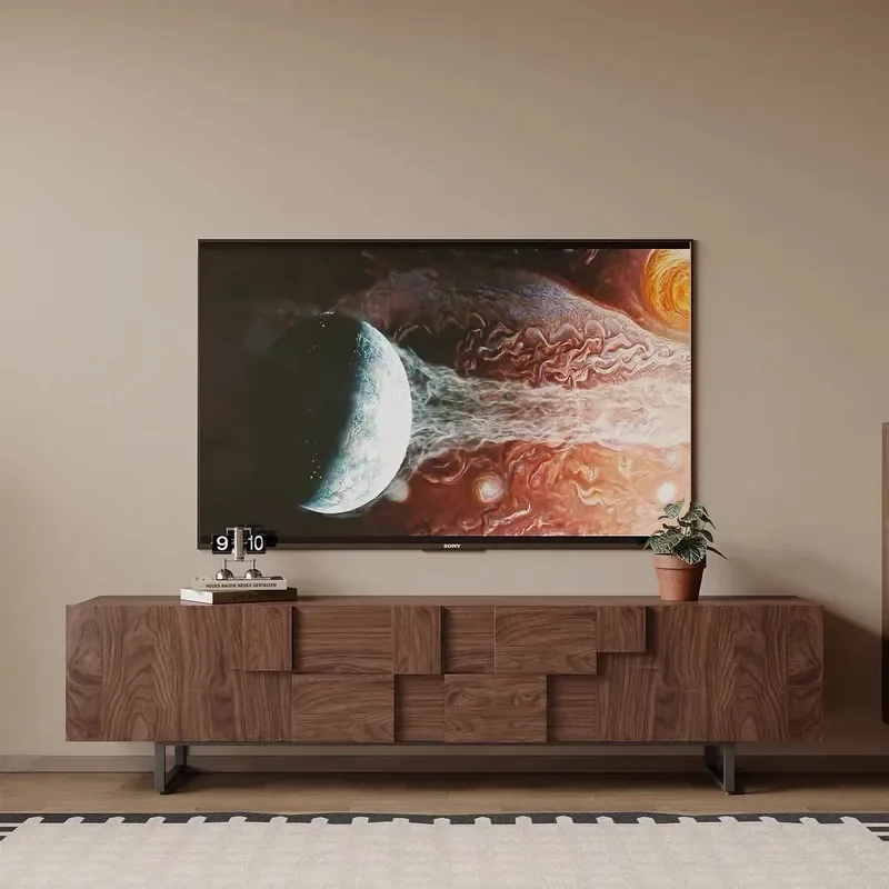 Medieval Walnut TV Cabinet Living Room Simple Solid Wood Storage Locker Home Audio Visual Cabinet Floor Chest