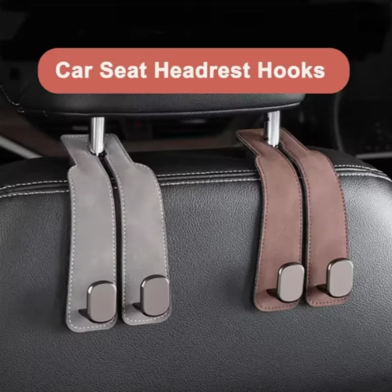 

Universal Car Seat Headrest Hooks 2 in 1 Soft Leather Car Seat Back Hook for Purse and Bag Backpack Double Hook Car Seat Hanger