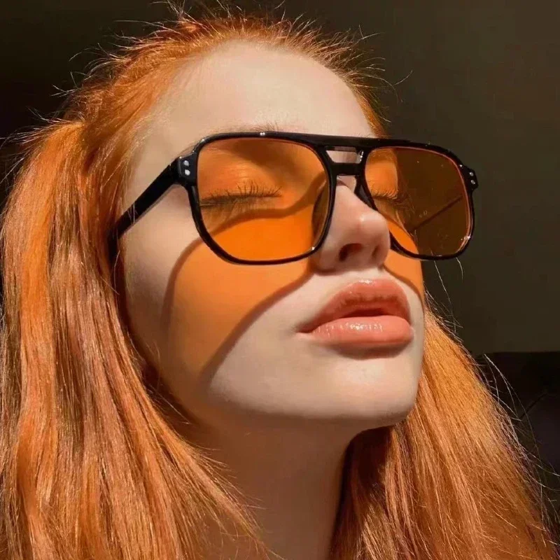 Vintage Men Women Brand Designer Sunglasses Square Shades Eyewear Male Female UV400 Summer Glasses Double Beam Eyeglass
