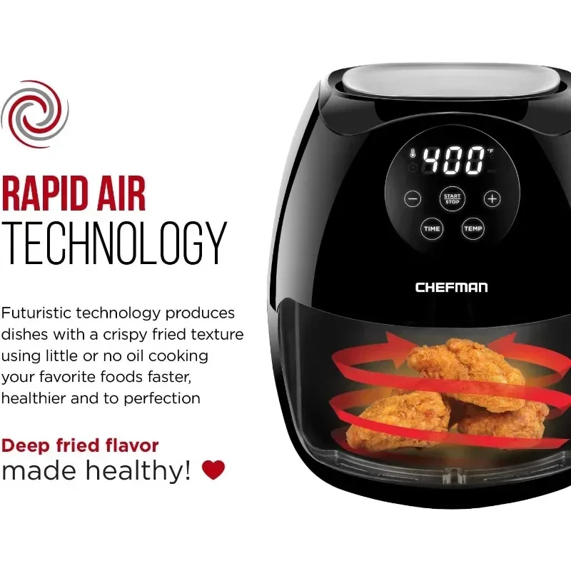 Chefman Touch Screen Air Fryer Oven Space Saving Flat Basket Healthy Oil-Free Airfryer W/ 60 Minute Timer & Auto Shutoff