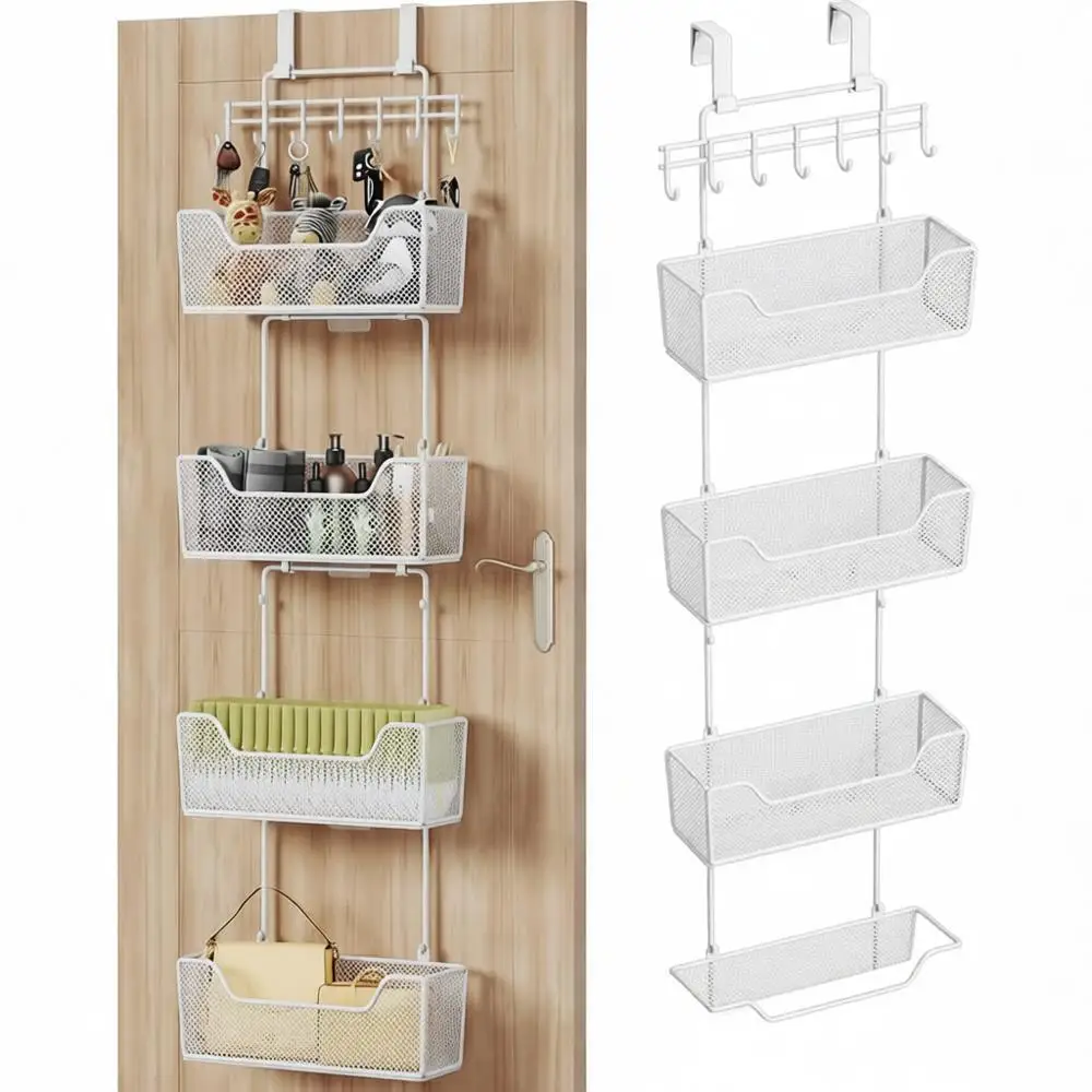 

Органайзер для хранения над дверью - Подвесной органайзер с металлическими корзинами и регулируемым крючком для одежды для ванной, спальни, кухни