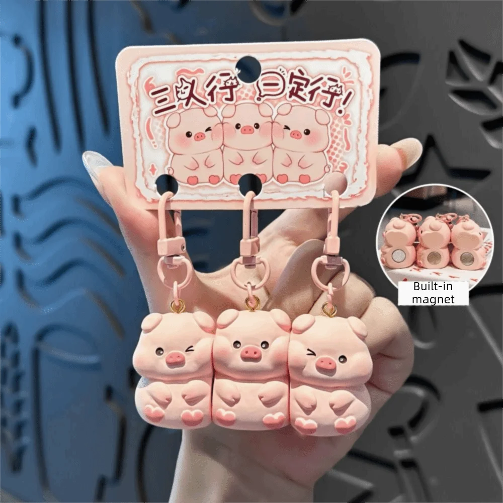 3 Pcs Set Portable Resin Magnetic Snap Keychain Hanging Charm Cartoon Animal Keychain Keychain Sets Keys