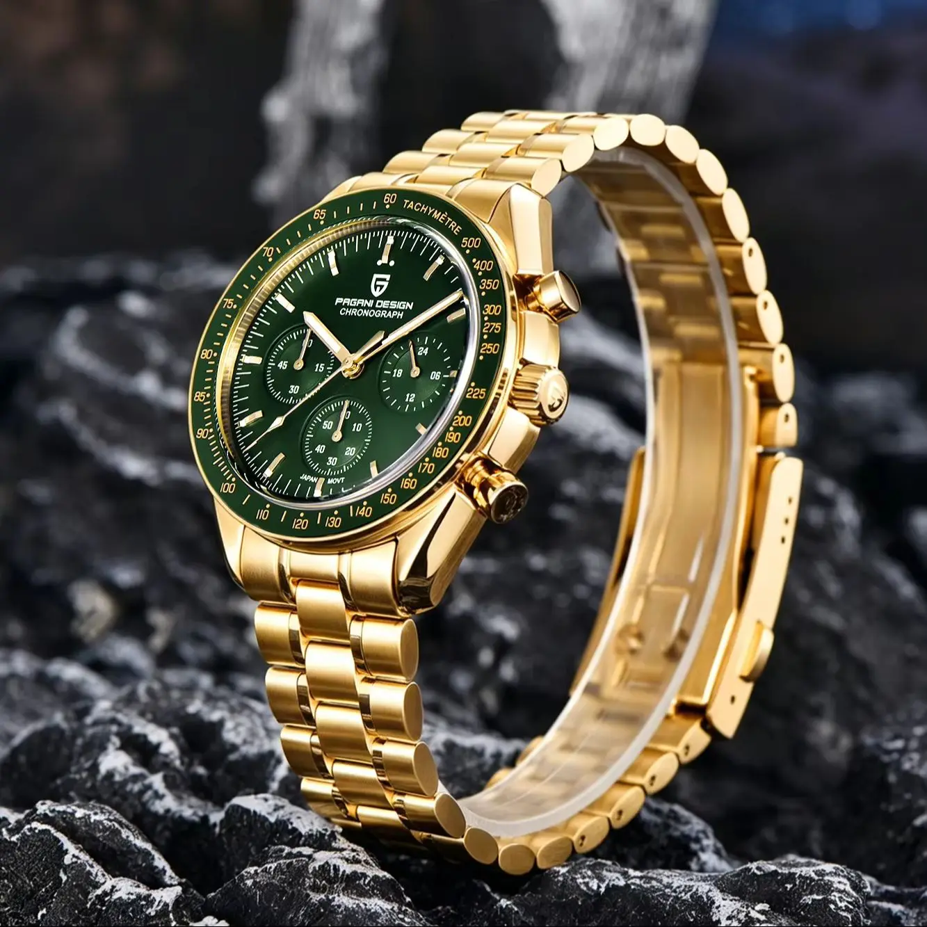 PAGANI DESIGN 2026 New Men's Watches Luxury Quartz Watch For Men Gold Green Moon Watch Sport Speed Chronograph AR Sapphire Crystal Wrist Watch Men Fast Delivery From Local Warehouse