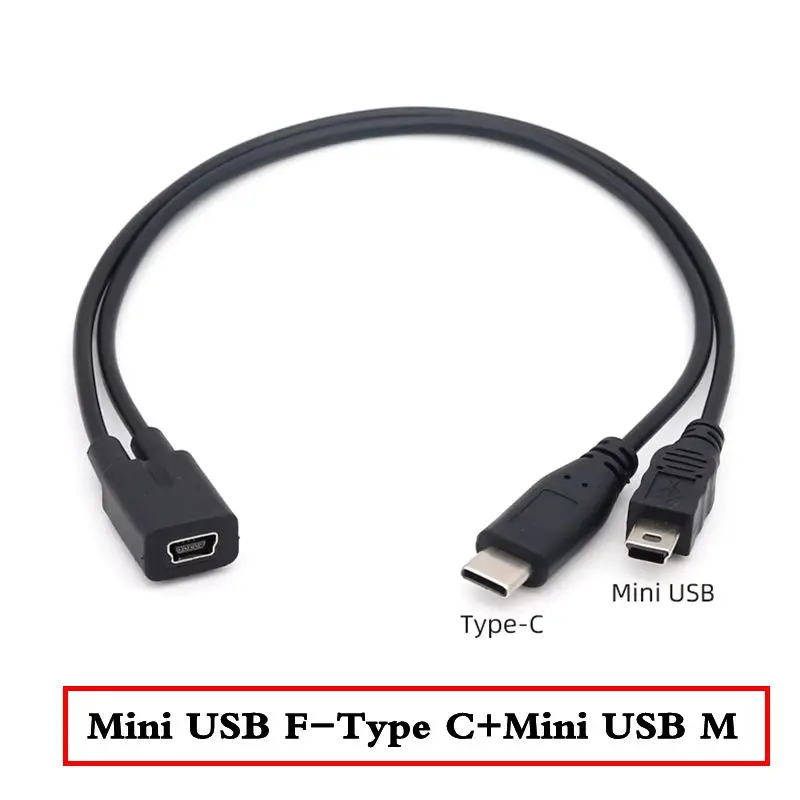 Mini USB Female 1/2 Charging Data Cable T-Shaped Car Driving Recorder Power Supply Type-C Android Micro Dual Port Power Cable