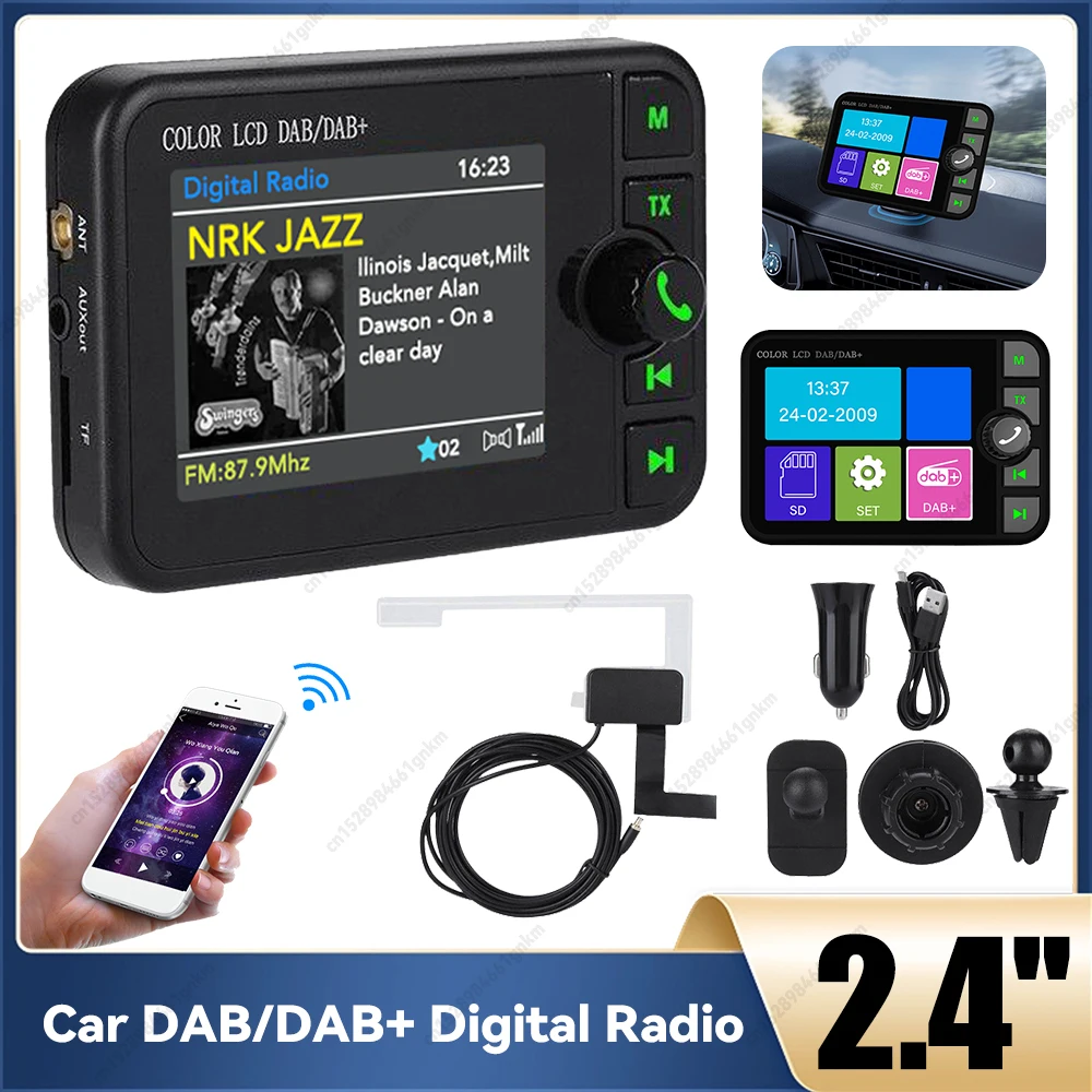 2.4Inch LCD Color Screen Stereo Radio Bluetooth 5.0 DAB/DAB+ Digital MP3 FM Broadcast Receiver For European Cars Video Display