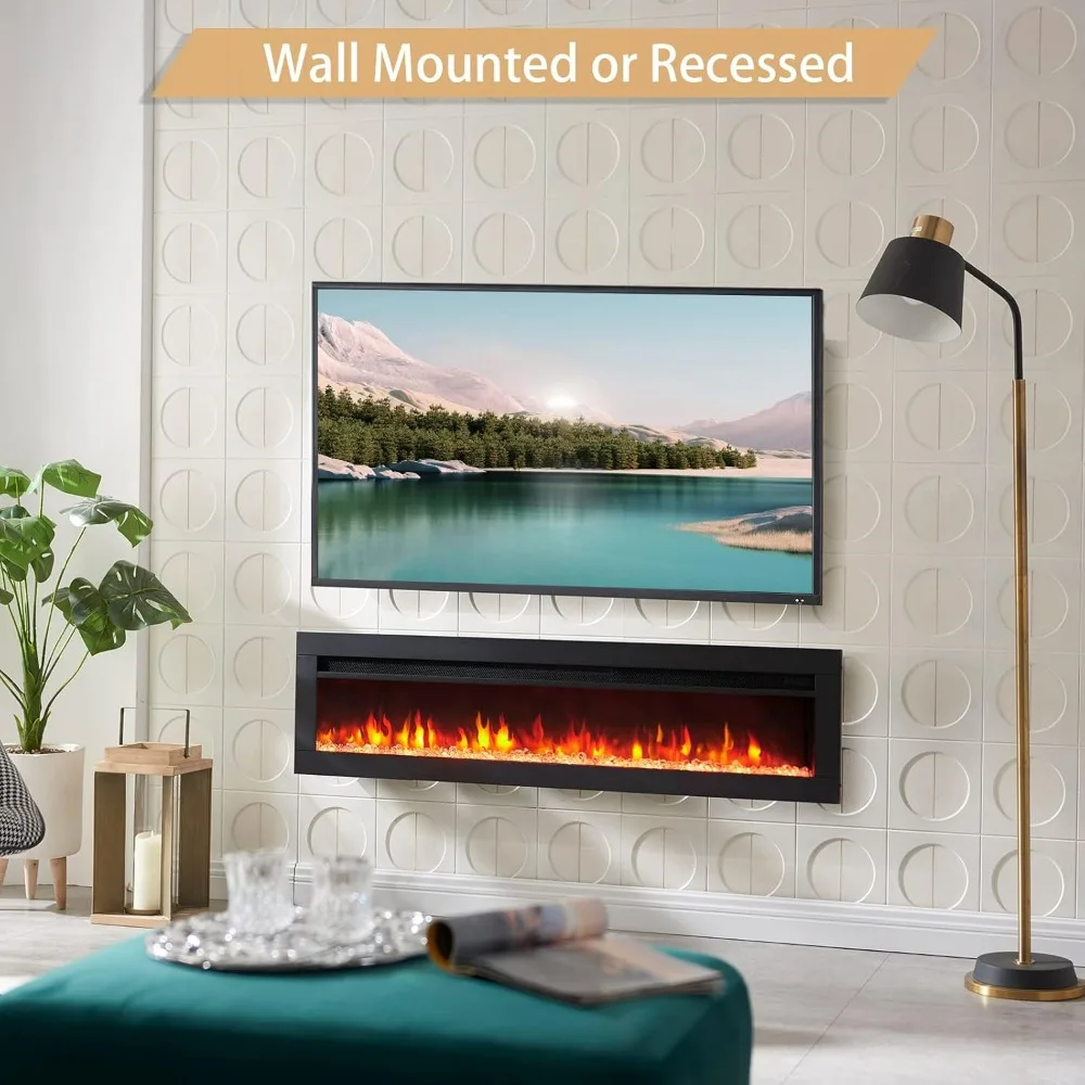 Electric Fireplace, Freestanding, Wall Mounted, Recessed, 9 Colors Flame Effect, TV Media Wall, Heater 750/1500W, Remote Control