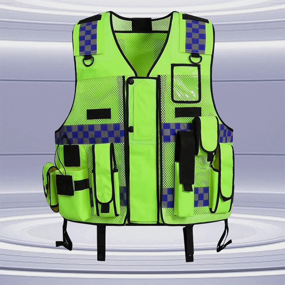Hi Vis Work Vest Construction Worker Traffic Police Multi-Pocket Safety Clothing Hi Vis Workwear