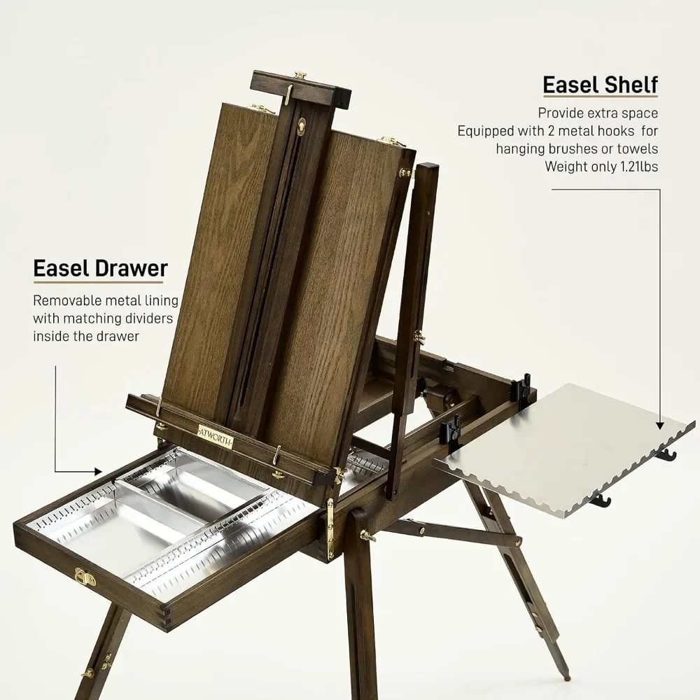with Metal Side Tray, Portable& Easy French Easel for Painting, Deluxe Beech Wooden Field & Studio Sketchbox Easel Stand