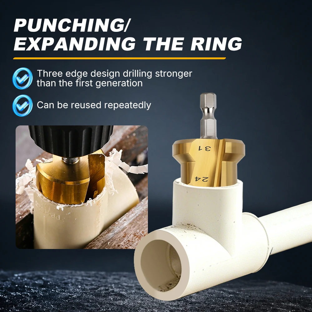 HAMPTON Sechskant-Bohrer mit PPR-Griff 24-31/18-24/15-19mm Stufenbohrer für Wasserrohre Mehrschichtige Locherweiterung – Detail 3