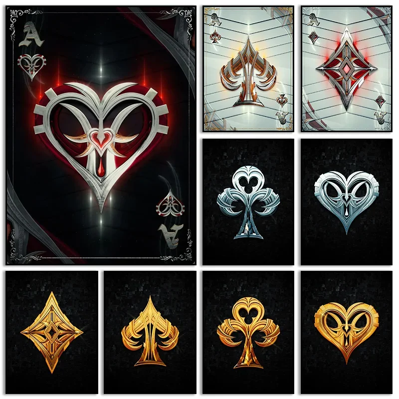 مجردة كول بوكر بطاقات الآس السيف القلب الماس البرسيم الفن HD الملصقات قماش اللوحة وطباعة صورة كازينو ديكور المنزل هدية #1