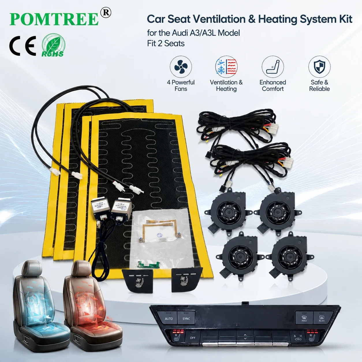 Built-in Car Seat Ventilation Cooling And Heating System Kit Fit 2 Seats,Compatible With Audi A3/A3L 2021-2026,With Switch Kit
