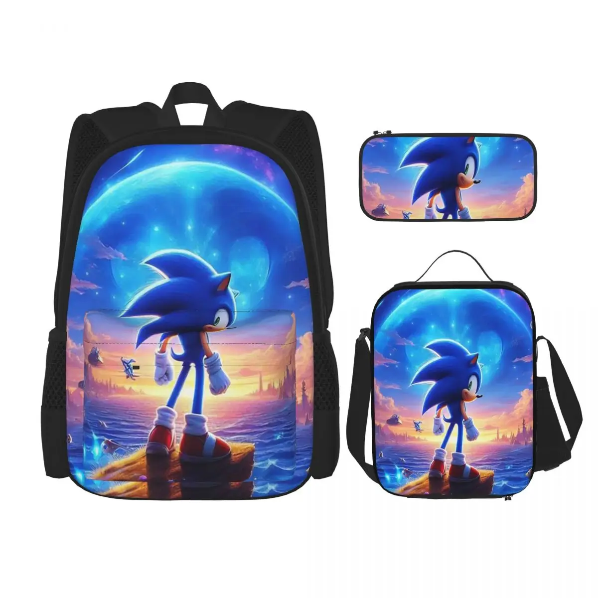 

Shadow The Hedgehog Backpacks Students Bookbag School Bags Rucksack Lunch Bag Pen Bag Three-Piece Set