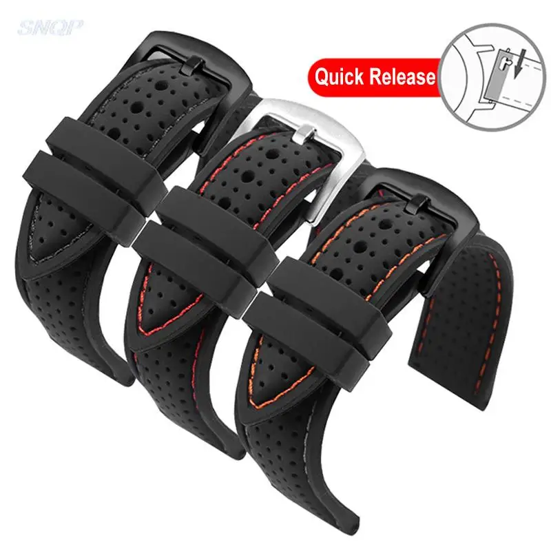 Soft Silicone Rubber Watch Strap 18mm 20mm 22mm 24mm Men Women Sport Waterproof Breathable Wrist Band Quick Release Bracelet