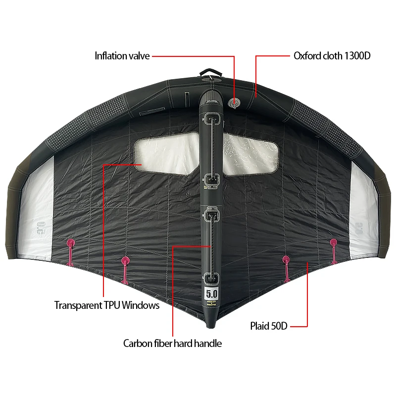 

Outdoor Water Sports Surfing Wingfoil 4m 5m OEM Independent air Bag Tear Resistant and UV Hydrofoil Foil wings Wind Kite Surf