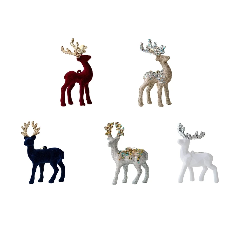 Flocking Elk Christmas Tree Decoration Reindeer Figurine Ornament Party Supplies