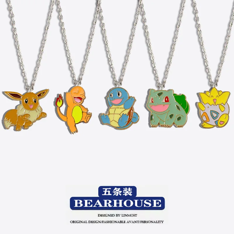 Collar de Anime Pokémon Pikachu para niños, juguetes colgantes, cadena Kawaii, regalos de cumpleaños, Figrues, Pikachu, Bulbasaur