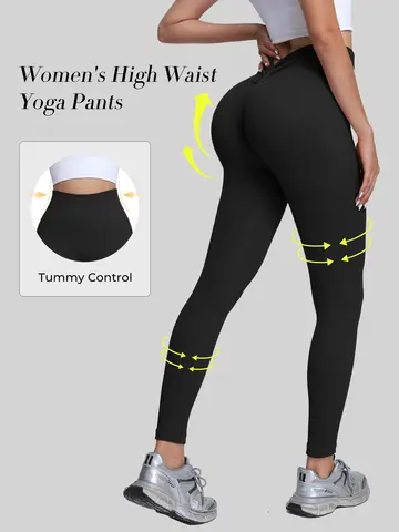 Women's high-waisted seamless yoga pants with a V-back, women's tight quick-dry sports leggings, women's ribbed pants
