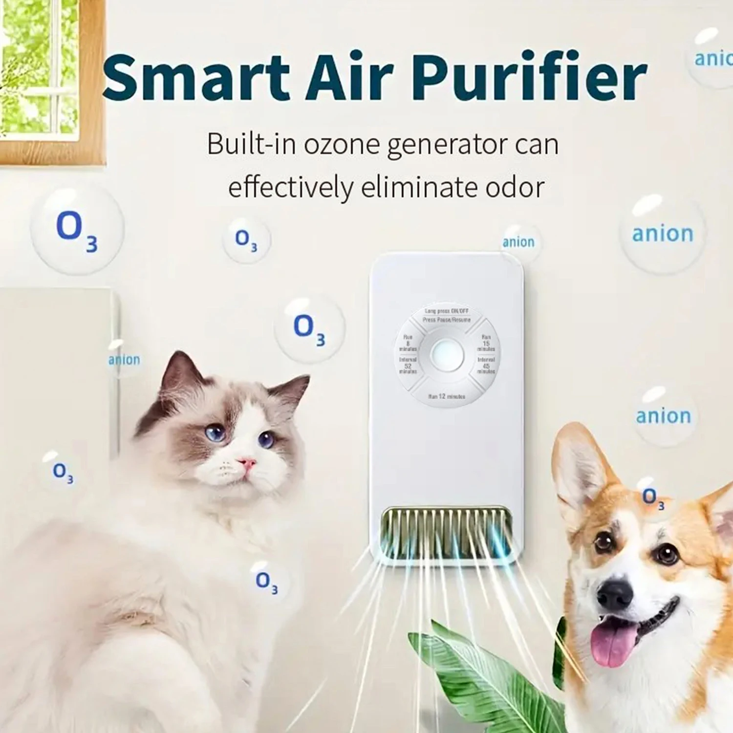 Rechargeable/Plug-In Pet Odor Eliminator,Efficient Litter Box Deodorizer, Timed Smart Air Purifier For Multiple Home Scenarios