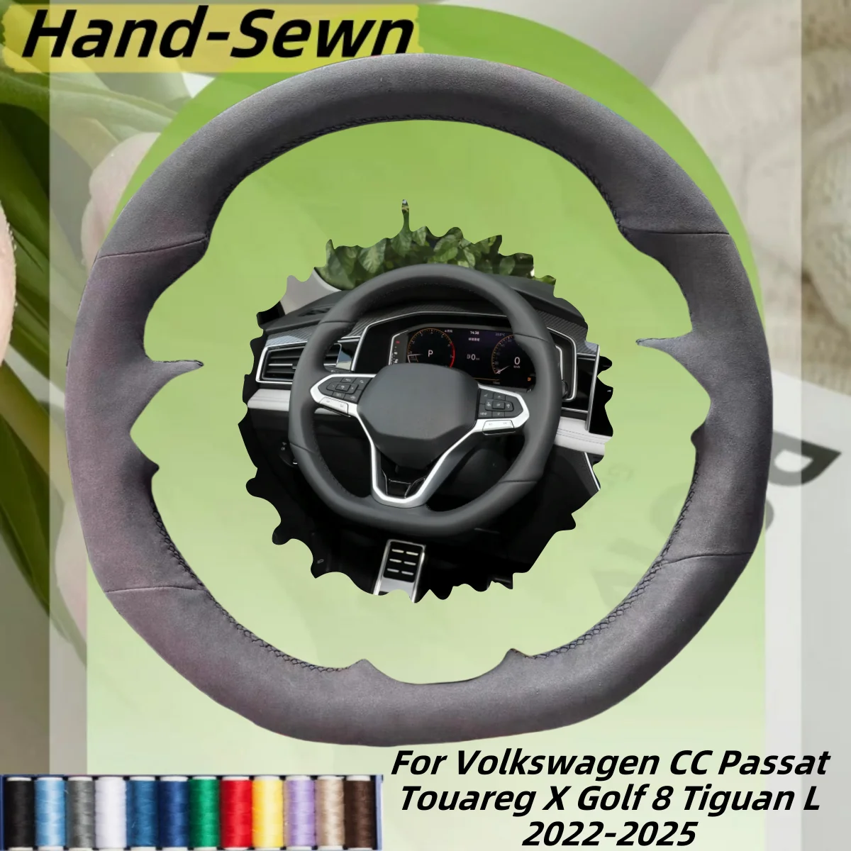 

Car Steering Wheel Cover Hand-Sewn Genuine Leather For Volkswagen CC Passat Touareg X Golf 8 Tiguan L 2022-2025 Accessories