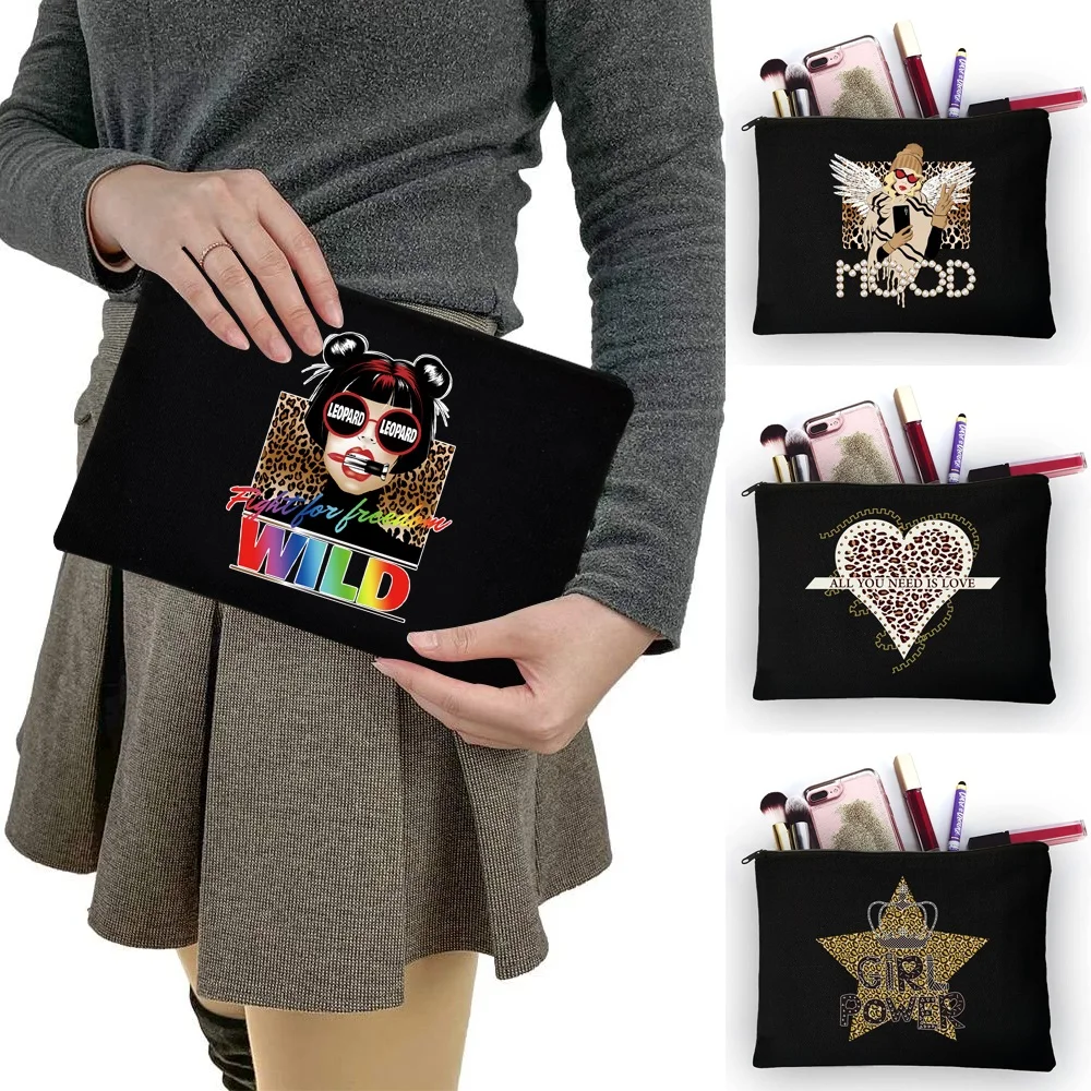 Trendy Cosmetic Pouch With Leopard Print Light Carry Bag for Ladies Makeup Tools Pens Small Gadgets for Outdoor Daily Activities