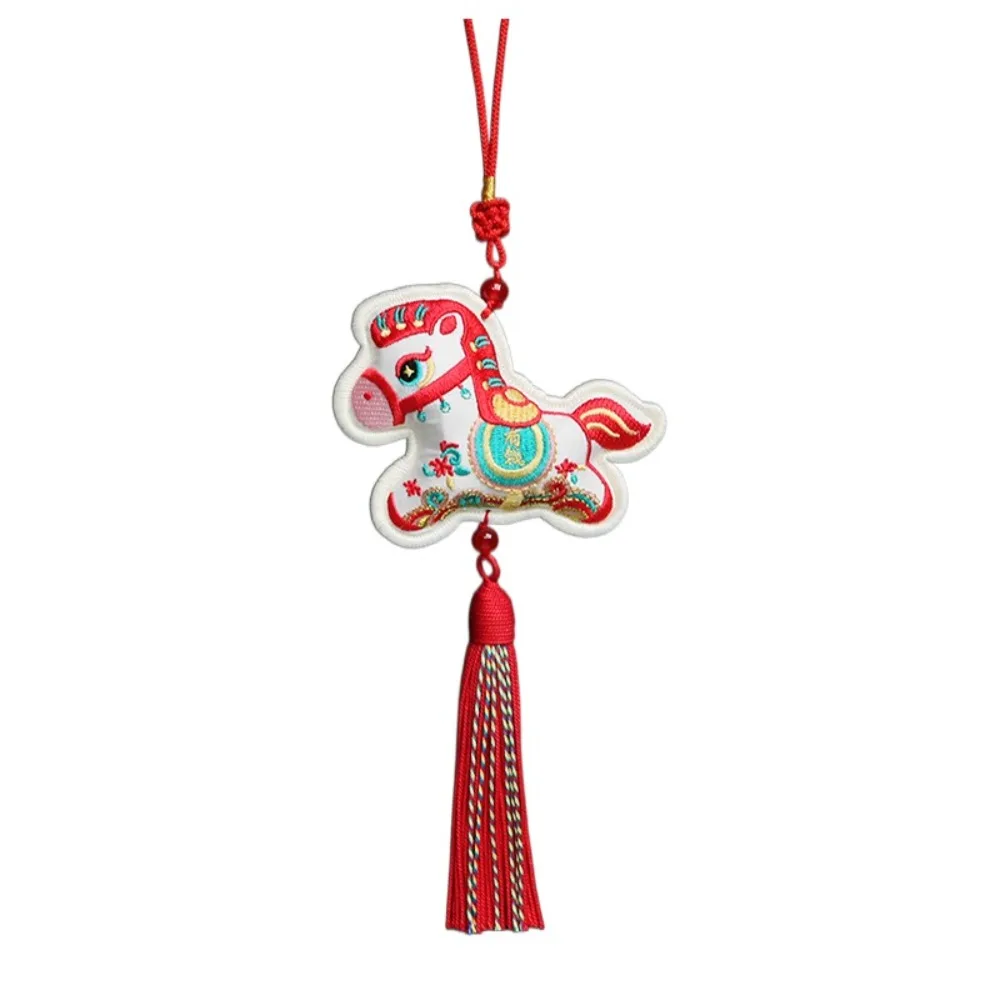 Chinese Style Pony Embroidered Pendant Tassel Spring Festival New Year Horse Pendant Keychain Zodiac Mascot