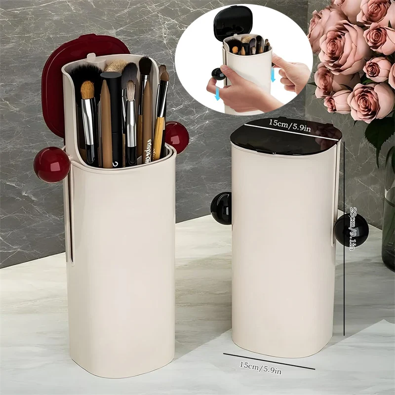 Make Up Brush Holder Organizer ยกอัตโนมัติกล่องเก็บเครื่องสําอางเดสก์ท็อปเครื่องมือแต่งหน้า Organizer ลิปสติกผู้ถือคิ้ว