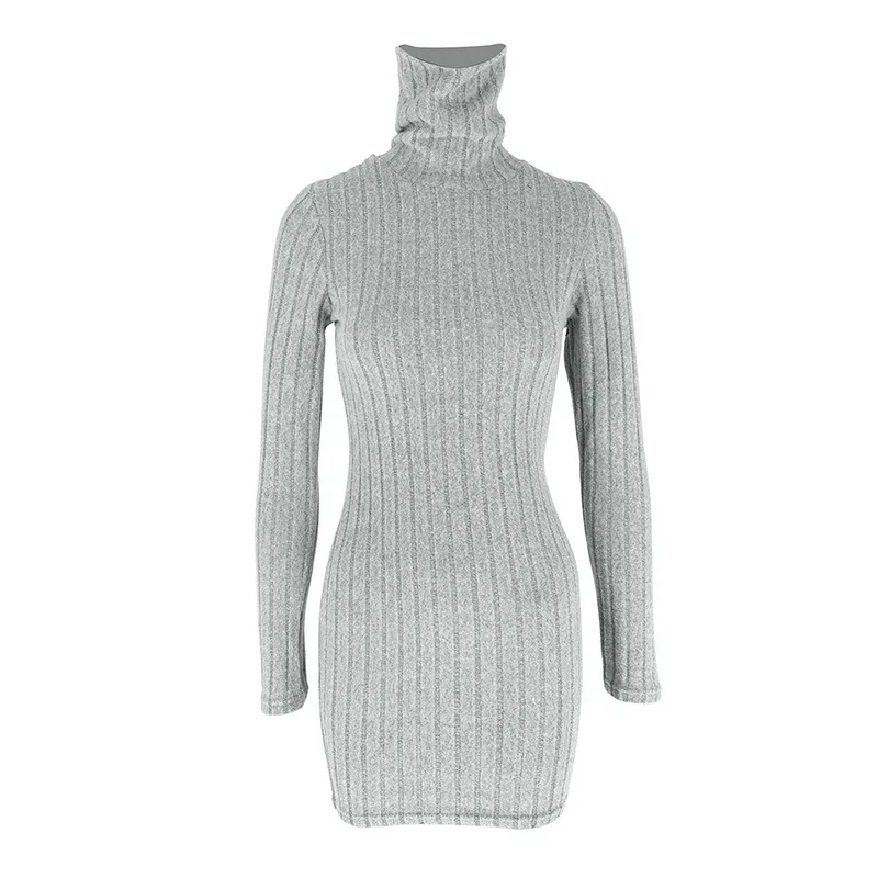 Spring Autumn Women Long Full Sleeved Round Neck Slim Sexy Elengatn Dress Wrap Around Hips Mini Dresses