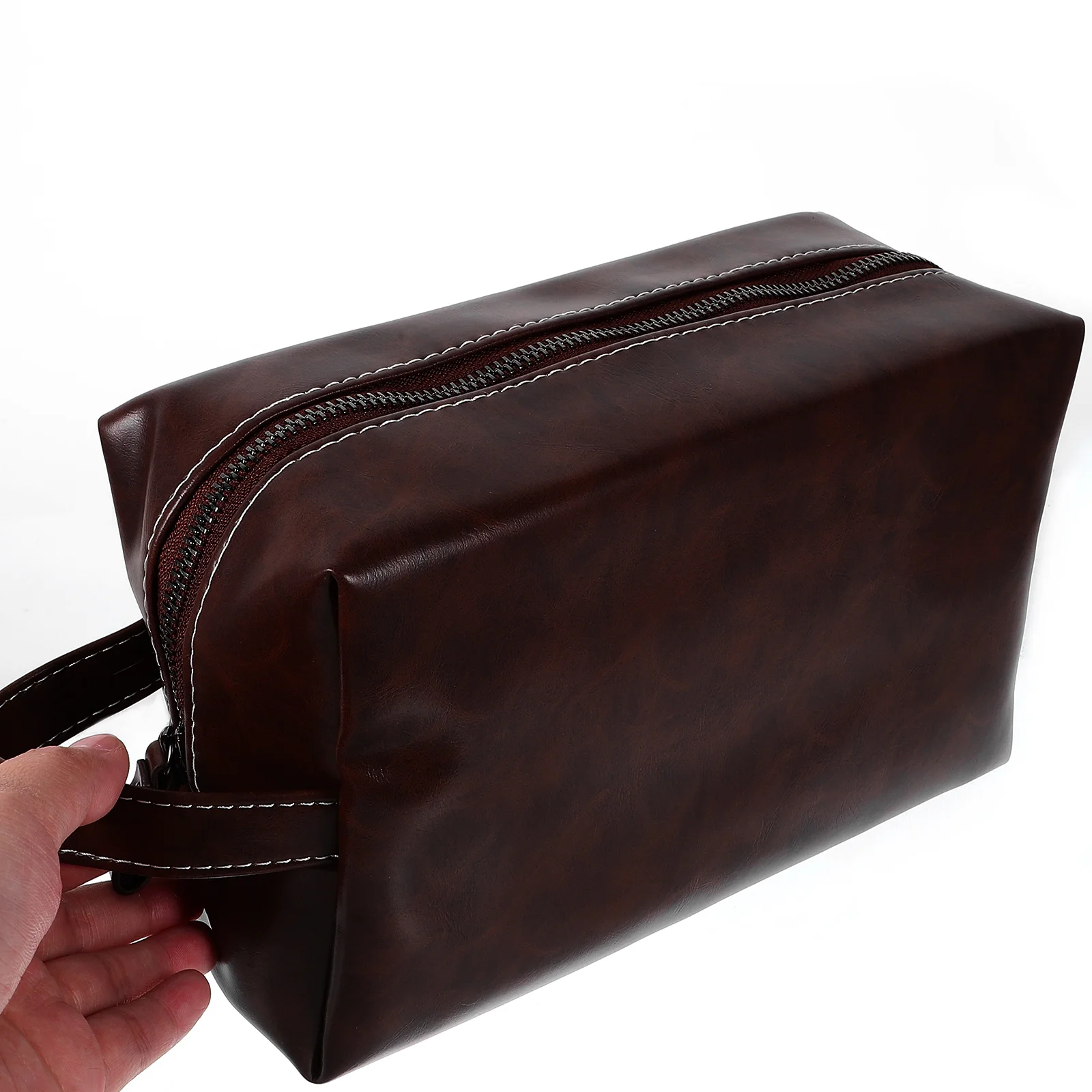 

Portable PU Toiletry Bag Large Capacity Amber Color Vintage Toiletry Bag Style Travel Makeup Brush Storage