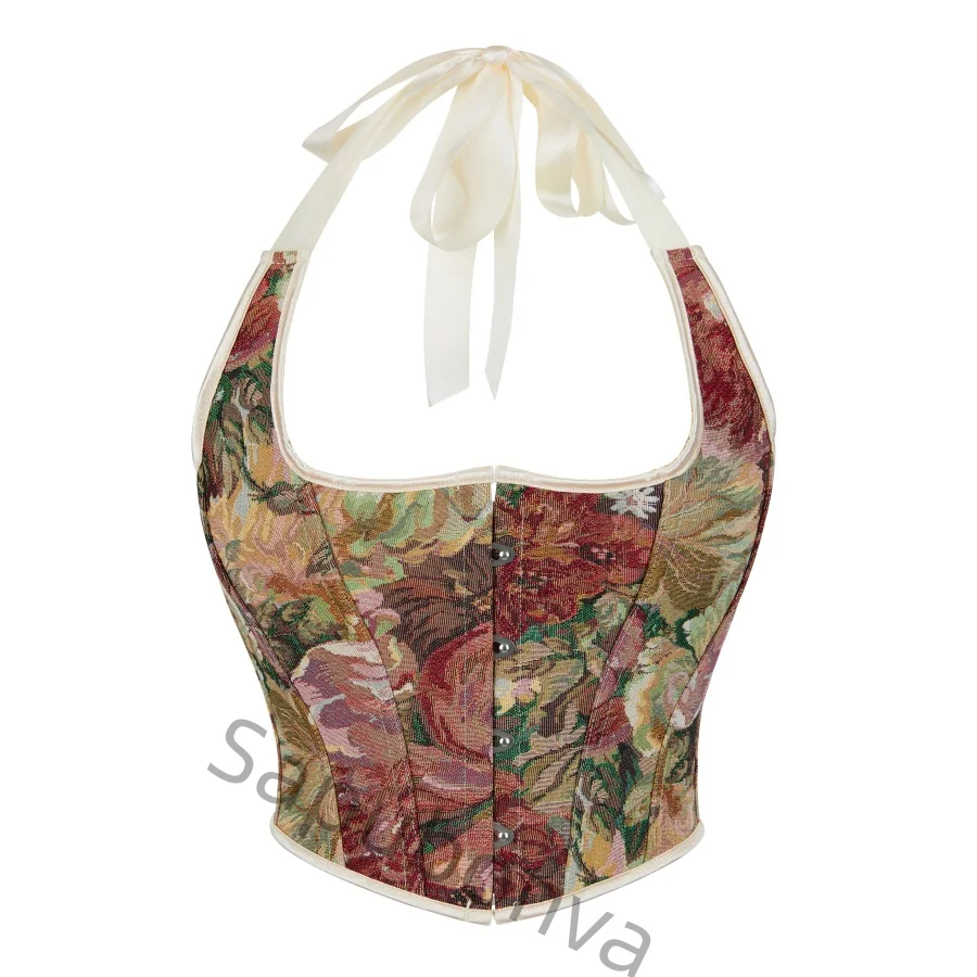 

Корсет для женщин, топы-бюстье, винтажный Ренессанс, шнуровка на талии, средневековая кофейная отделка