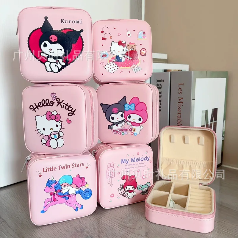 Kawaii Sanrio Jewelry Box Cute Anime Cartoon Hello Kitty Kuromi Cinnamoroll GirlS Ring Bracelet Jewelry Storage Box Gifts Toys