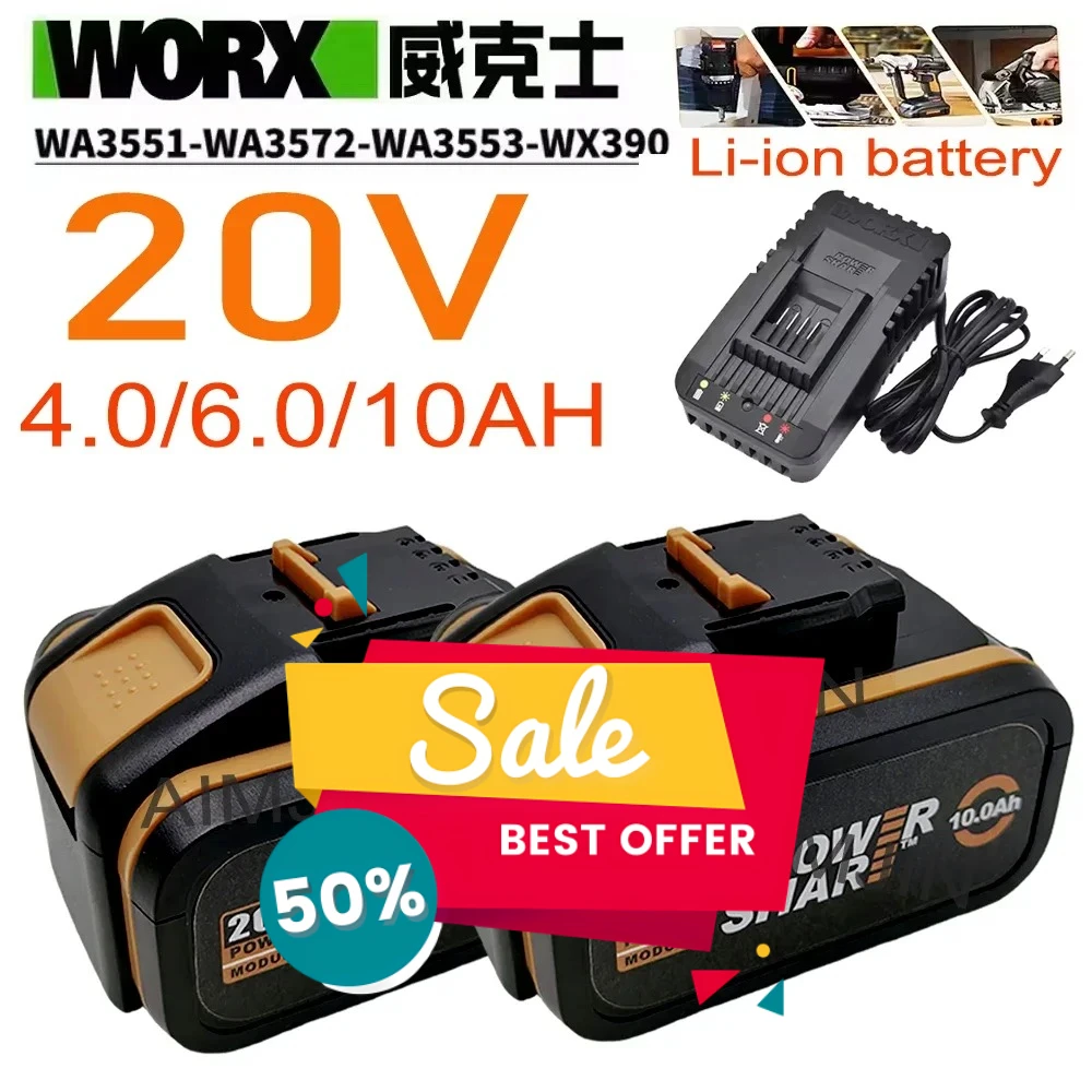

Rechargeable For worx 20V 4.0/6.0/10Ah Lithium battery WA3553 WA3551 WA3553.1 WA3570 for All WORX Electric and Garden k