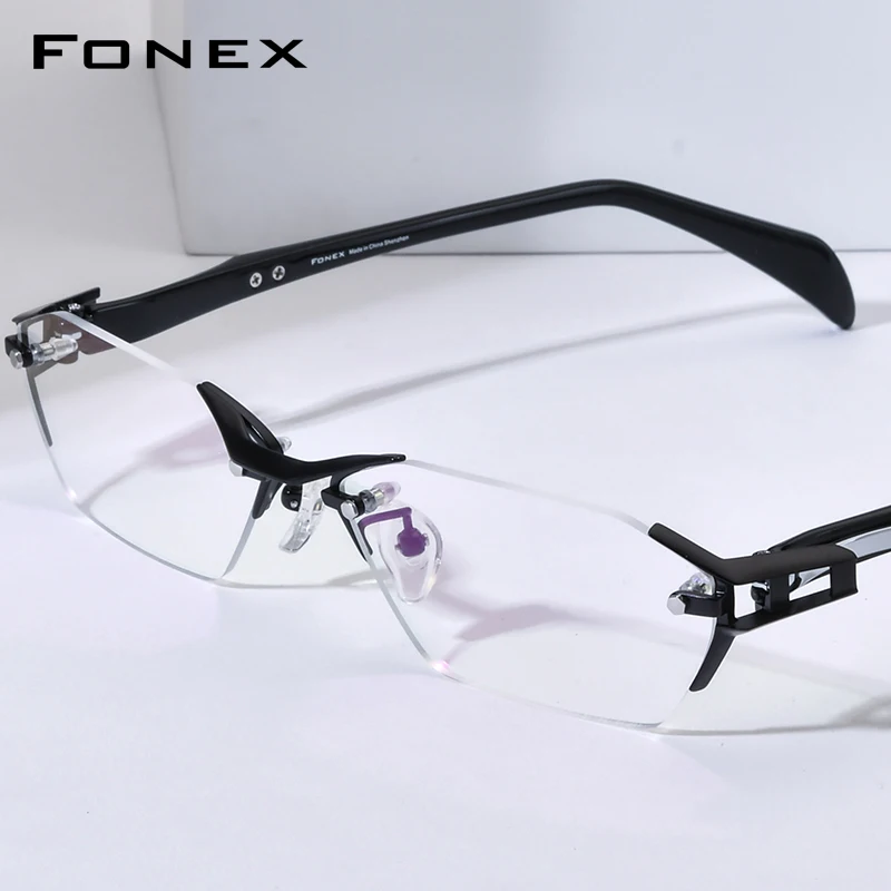 FONEX Titanium Eyeglasses Frame Men Brand Design Rimless Square Glasses Frameless Japanese Ultralight High-end Quality Eyewear
