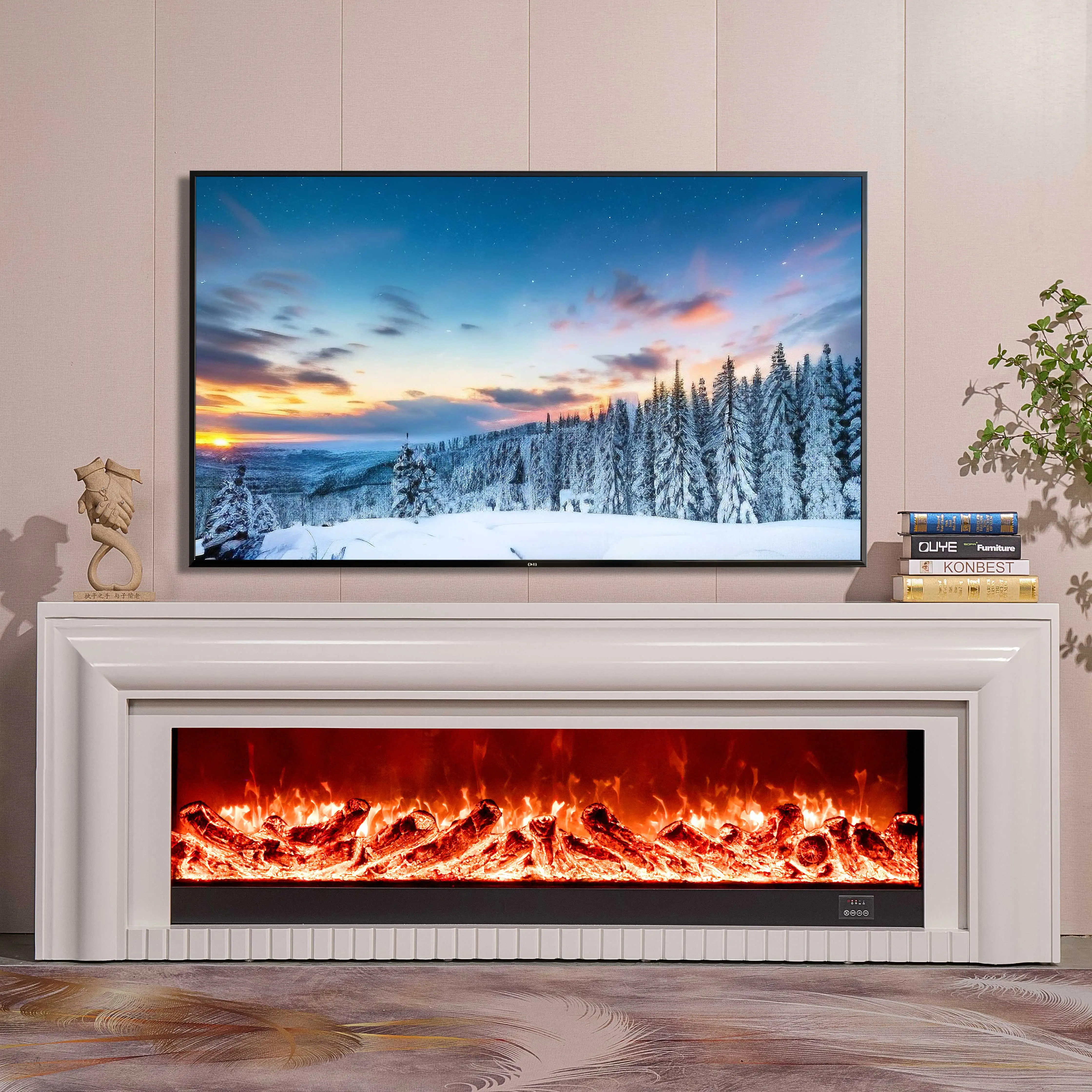 European Modern Style Realistic Fire Effect Panel Wooden Wall Background for TV Stands for Home Furniture Living Room Decor