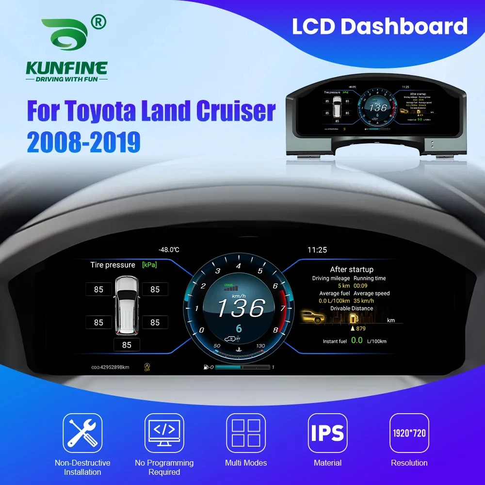 

Cluster Dashboard For Toyota Land Cruiser 2008-2019 Speedometer Digital LCD Instrument Panel 12.3 Inch Latest Tachometer