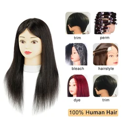 100% Human Hair Mannequin Head Professional Training Model for Hair Dye Bleach Hot Roll Styling Salon Practice