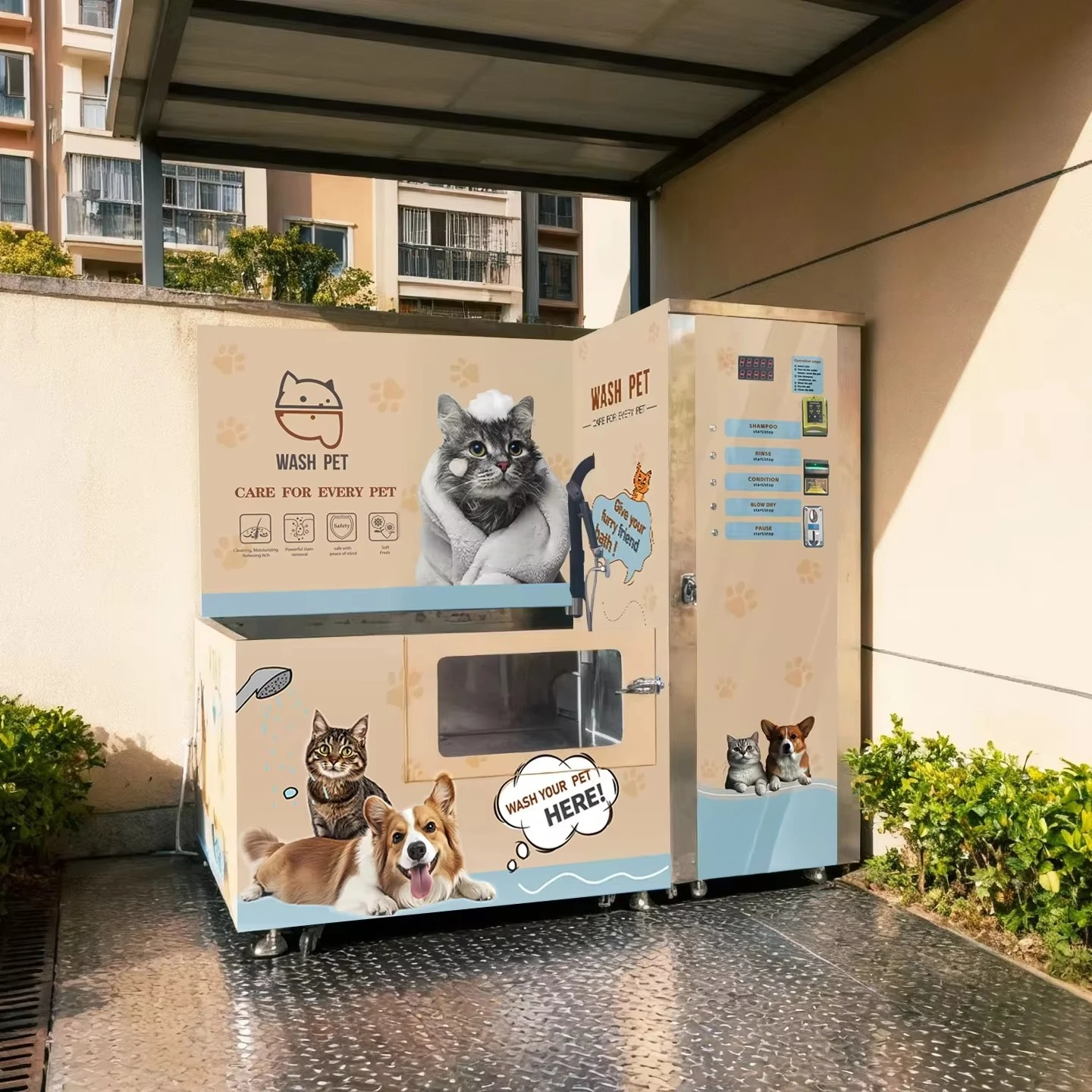 Self Service Dog Washing Station, High-end Electric Stainless Steel 2200W High Pressure Coin & Card Operated