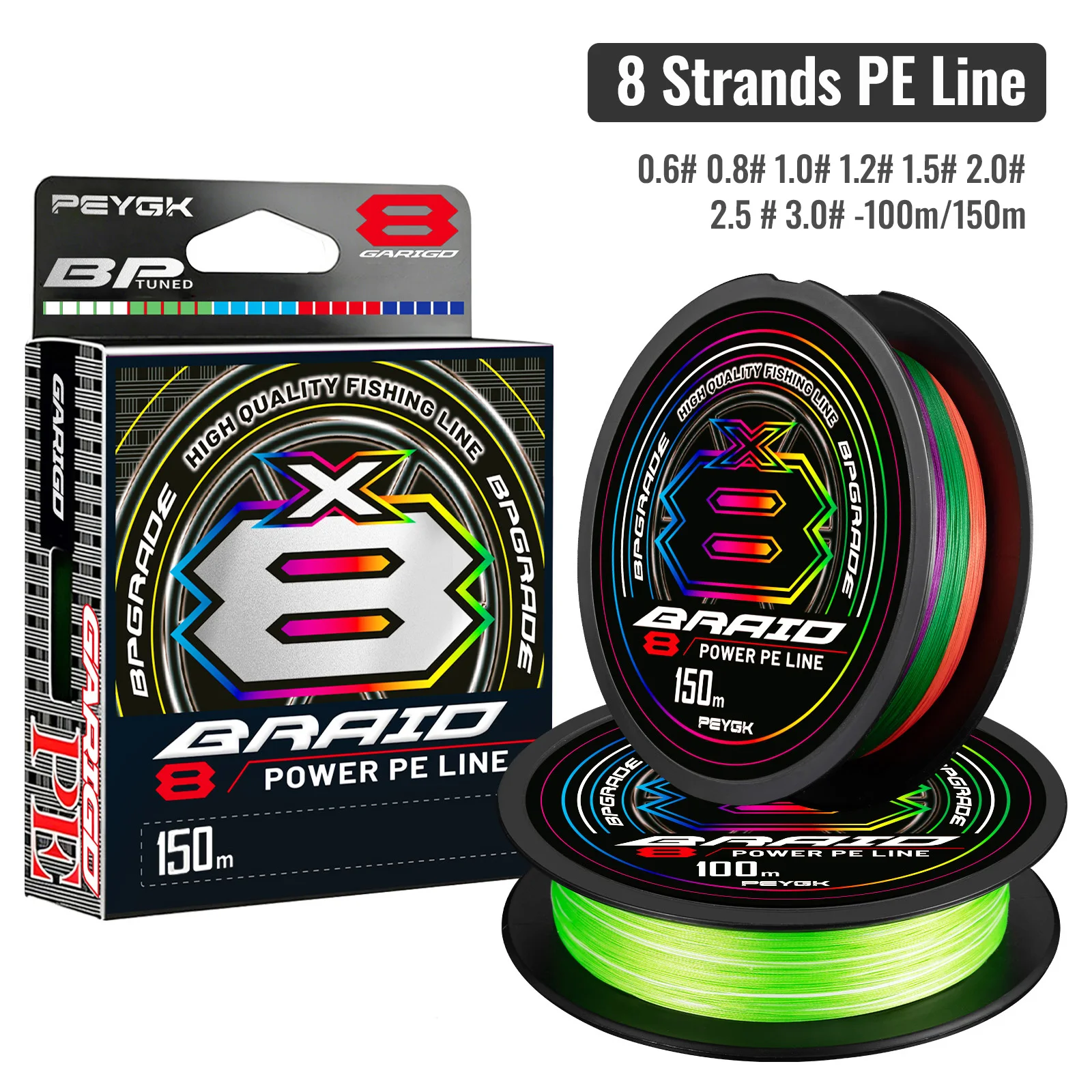 PEYGK 100M 150M Premium Imported X8 PE Fishing Line Multicolor Wear Resistant Scratch Proof Anti-Corrosion Lure Fishing Line