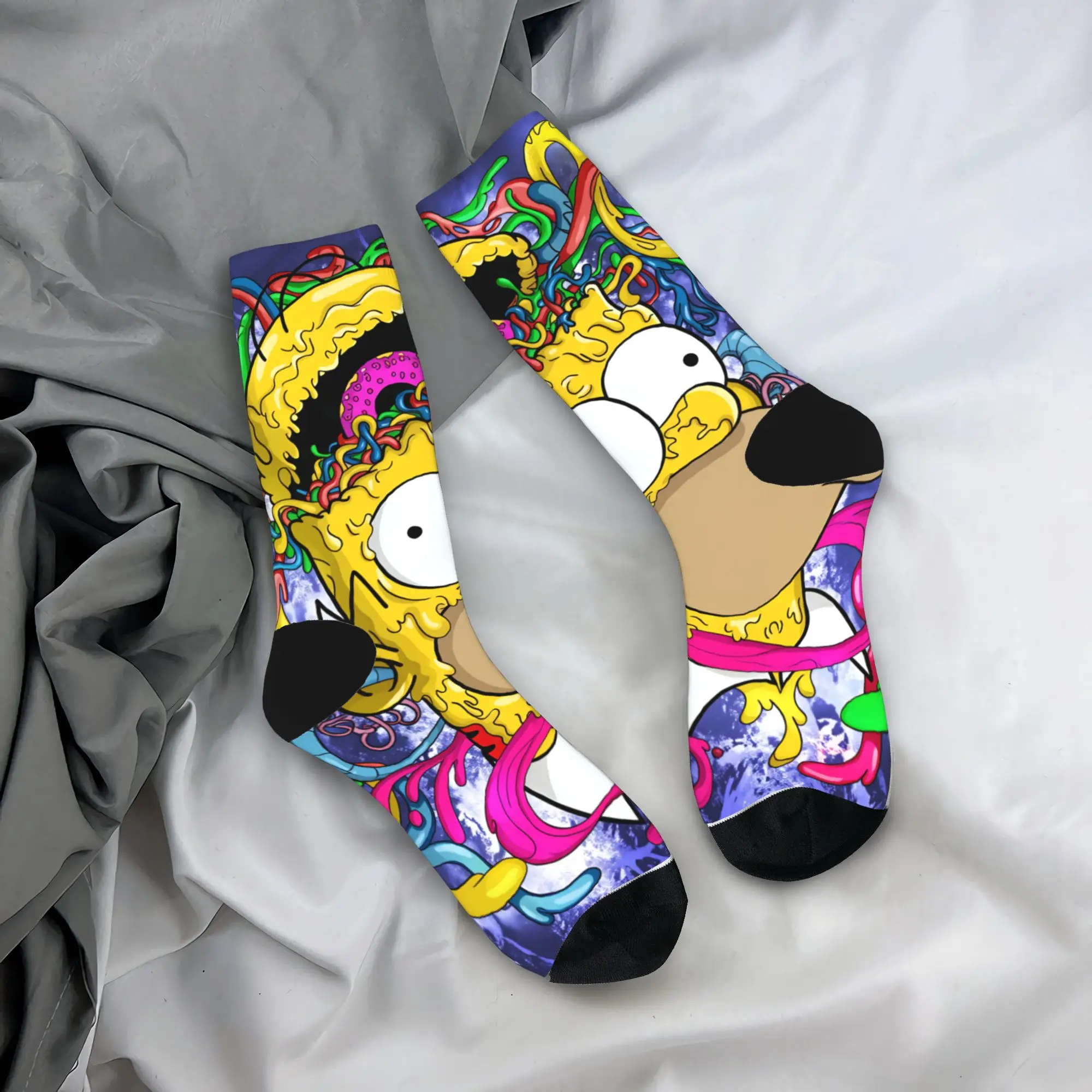 

Psychedelic Homer S-Simpsons Donut Art Socks Winter Stockings Gothic Couple Quality Socks Printed Running Sports Non Slip Socks