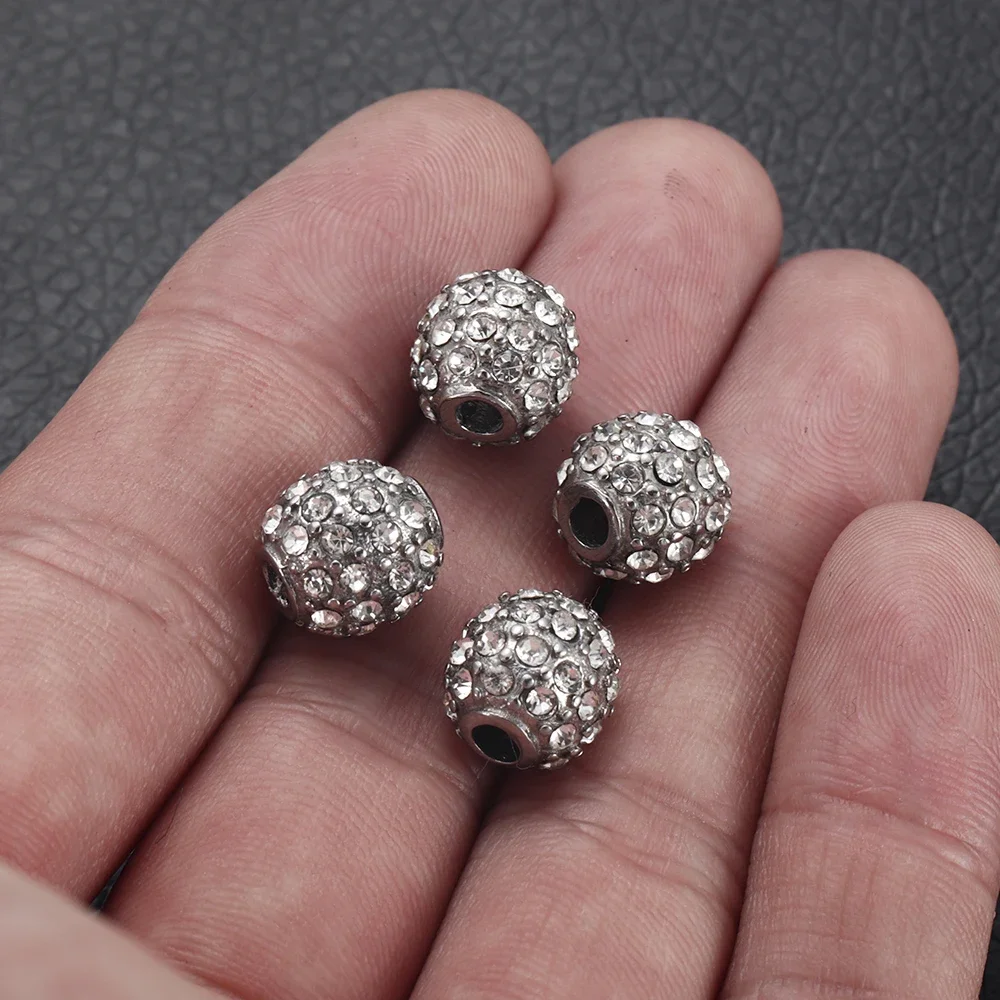 Stainless Steel Spacer 2mm Small Hole Metal Bead With Zircon Stone Charm Slider DIY Beaded Bracelet Making Jewelry Findings