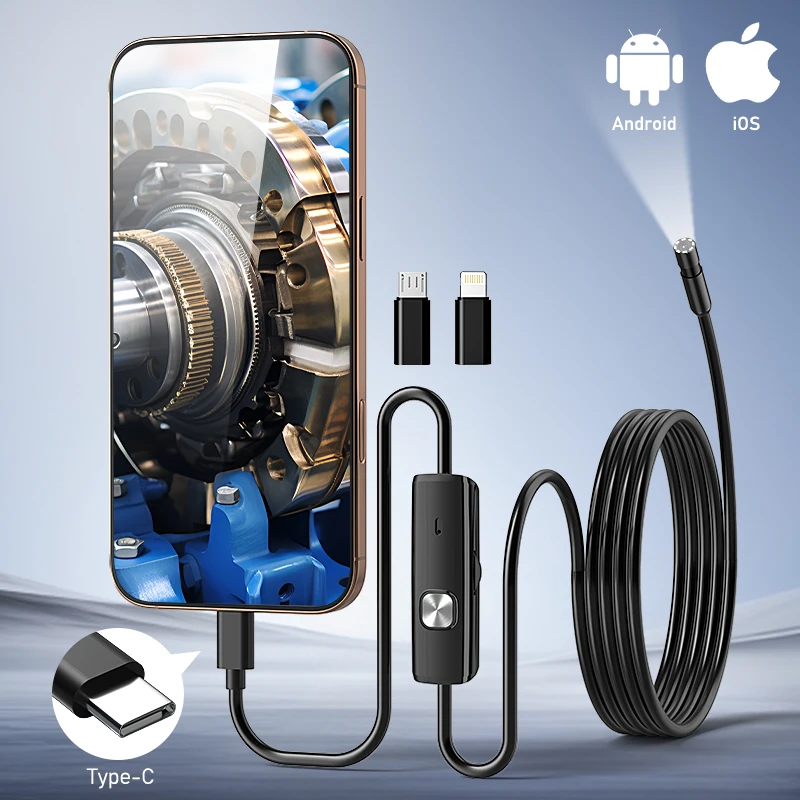 TYPE-C Endoscope Camera 3in1 USB-C Lightning Video Camera Waterproof Probe HD1080P Car Inspection Borescope for Iphone Android